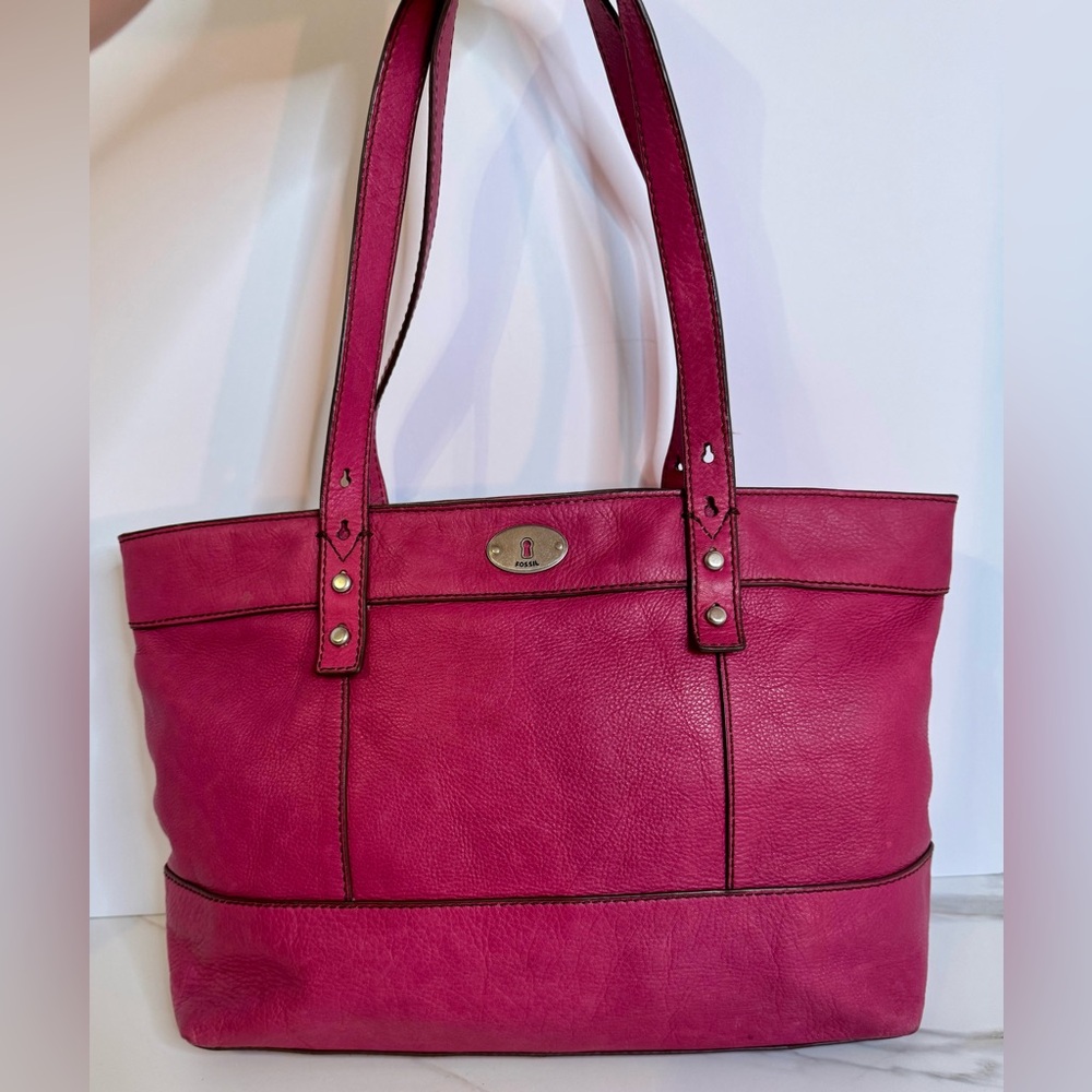 Fossil Vintage Leather Tote Shoulder Bag Handbag Purse Fuchsia Pink Large